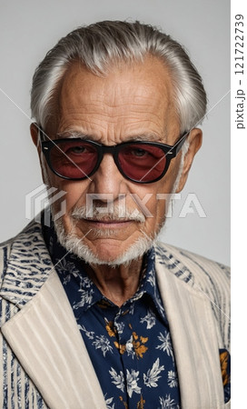 Stylish Elderly Man in Trendy Club Attire 121722739