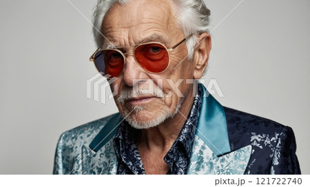 Stylish Elderly Man in Trendy Club Attire 121722740