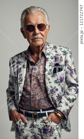 Stylish Elderly Man in Trendy Club Attire 121722747
