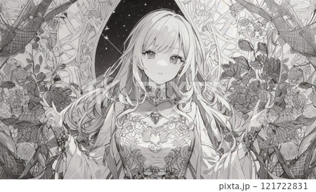 花に囲まれた女性 121722831