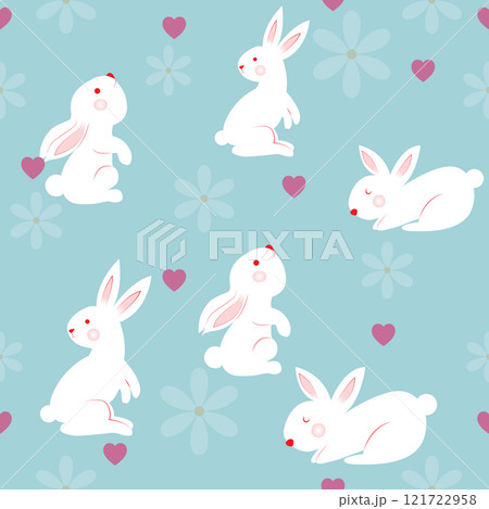 Cute rabbit animal cartoon seamless pattern on a blue background. 121722958