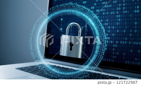 Cybersecurity Symbol: Padlock on Digital Background 121722987