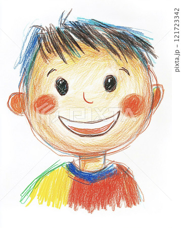 クレヨンで描いた男の子の顔　AI画像 121723342