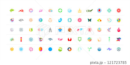 Big logo collection. Modern colorful logo set for diverse industries like health, education, tech, environmen, non-profits, startups, marketing, community, digital platforms, art and culture. Vector 121723785