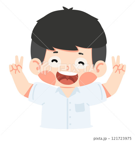 Cartoon Boy Giving a Peace Sign 121723975