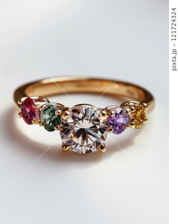 gold ring with multicolored gemstones 121724324