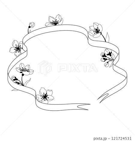 Ribbon with spring flowers. Apple, sakura or cherry blossom. Beautiful decorative blooming plants. Ribbon with spring flowers. Apple, sakura or cherry blossom. Beautiful decorative blooming plants. 121724531