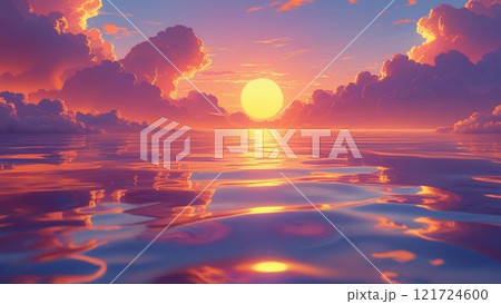橙色に煌めく神秘的な夕日と海の背景壁紙 橙色に煌めく神秘的な夕日と海の背景壁紙 121724600