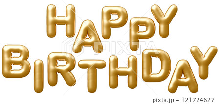 3D画像_風船_HAPPY BIRTHDAY_ゴールド 3D画像_風船_HAPPY BIRTHDAY_ゴールド 121724627