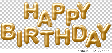 3D画像_風船_HAPPY BIRTHDAY_ゴールド 3D画像_風船_HAPPY BIRTHDAY_ゴールド 121724627