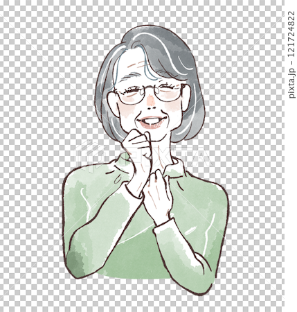 ボブヘアのシニア女性はにかみ笑顔 121724822