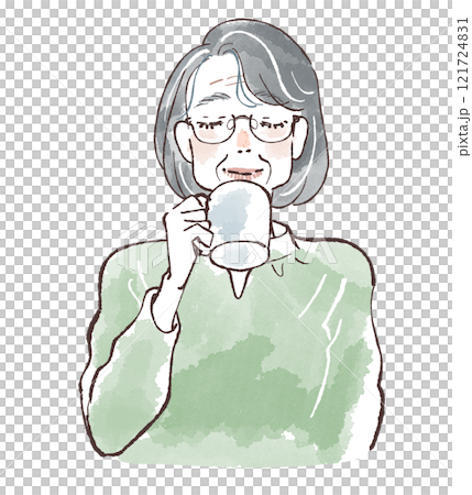 Senior woman with bob hair drinking coffee Senior woman with bob hair drinking coffee 121724831
