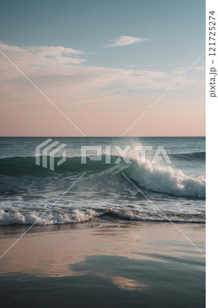 The sea surf at sunset enchants with its beauty. 121725274