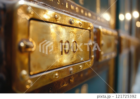 A gold safe in a bank vault. Bank vault 121725392