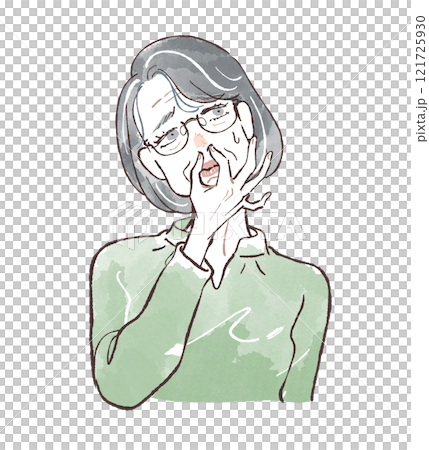 Senior woman with bob hair smells bad Senior woman with bob hair smells bad 121725930