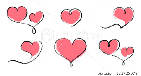 Set of linear hearts of different shapes, drawn with a brush. Vector outline illustration of Valentine's Day icons in hand-drawn style. Set of linear hearts of different shapes, drawn with a brush. Vector outline illustration of Valentine's Day icons in hand-drawn style. 121725978