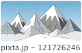 Cartoon hand drawn vector sketch of abstract snowy mountain landscape with snowcapped peaks and snowbound mount range silhouette. Flat graphic concept for winter nature scenery or mountaineering. 121726246