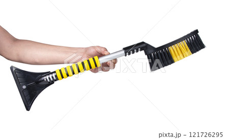 Winter car brush for removing snow plastic scrapper isolated on the white 121726295