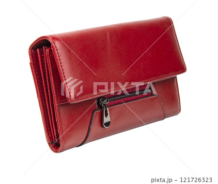 Red womens leather wallet long form isolated on the white Red womens leather wallet long form isolated on the white 121726323