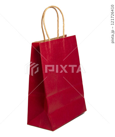 Red paper market bag ecological isolated on the white background 121726410