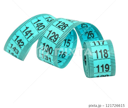 Blue tape measure spiral isolated on the white backgound 121726615