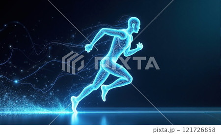 Abstract running glowing man on dark background 121726858