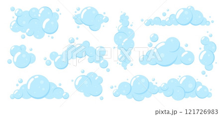 Soap foam cartoon elements. Blue bubbles for bathroom, laundry, cleaning service. Shampoo, liquid soap, gel, soda powder effect, racy vector clipart Soap foam cartoon elements. Blue bubbles for bathroom, laundry, cleaning service. Shampoo, liquid soap, gel, soda powder effect, racy vector clipart 121726983