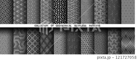 Geometric set of seamless black and gray patterns. Simple vector graphics 121727058