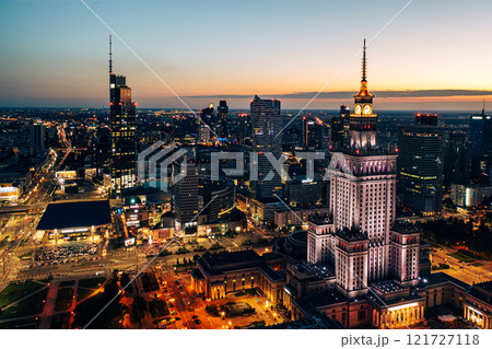 Palace of Science and Culture, Warsaw city center at night Palace of Science and Culture, Warsaw city center at night 121727118