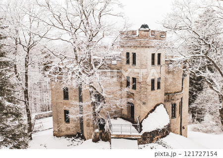 Old castle in the winter Glen park. Tallinn, Estonia. 121727154