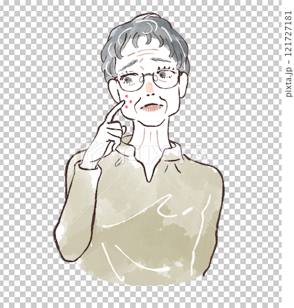 Senior woman with short hair worries about acne 121727181
