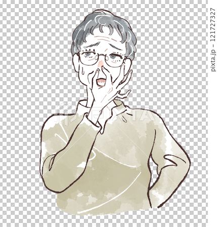 Senior woman with short hair smells bad 121727327