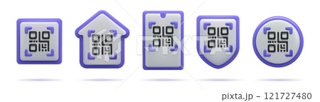 3D barcode. Square QR code. Shop bar scan in phone. Identification scanner. Payment application recognition label shapes. Cyber authenticate scanning. Vector qrcode render symbols set 3D barcode. Square QR code. Shop bar scan in phone. Identification scanner. Payment application recognition label shapes. Cyber authenticate scanning. Vector qrcode render symbols set 121727480