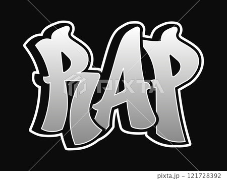Rap - single word, letters graffiti style. Vector hand drawn logo. Funny cool trippy word Rap, fashion, graffiti style print t-shirt, poster concept Rap - single word, letters graffiti style. Vector hand drawn logo. Funny cool trippy word Rap, fashion, graffiti style print t-shirt, poster concept 121728392