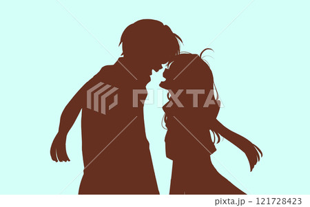 冬の幸せそうな男女 向かい合う 影絵 冬の幸せそうな男女 向かい合う 影絵 121728423