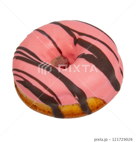 Tasty glazed pink donut isolated on the white background 121729026