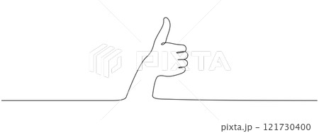 Thumbs up in one continuous line. Symbol of goodness . Positive gesture in one-line style . Vector editable stroke Thumbs up in one continuous line. Symbol of goodness . Positive gesture in one-line style . Vector editable stroke 121730400