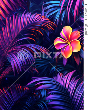 Purple tropical leaves and flowers pattern, suitable for background 121730491