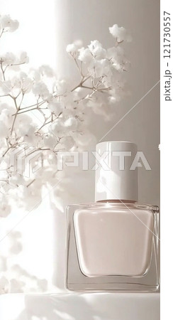 Nail polish bottles in pastel neutral shades closeup Nail polish bottles in pastel neutral shades closeup 121730557