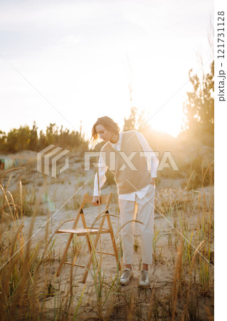 Portrait of elegant, luxury woman posing in nature. People, lifestyle, relaxation concept. 121731128