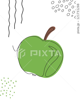 Apple continuous line drawing. One single line organic healthy fruit concept with green color. Minimalism modern style for icon, card or poster and print graphics design 121731288