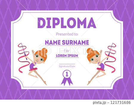 Sports Award Diploma Template, Kids Certificate with Gymnast Girl for Competition or Sports Winner Vector Illustration Sports Award Diploma Template, Kids Certificate with Gymnast Girl for Competition or Sports Winner Vector Illustration 121731686