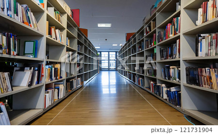 たくさんの本が並ぶ本棚のイメージ素材 121731904