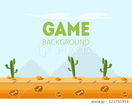 Game Background Banner Template, Desert Natural Landscape for Mobile or Computer Game User Interface Vector Illustration Game Background Banner Template, Desert Natural Landscape for Mobile or Computer Game User Interface Vector Illustration 121731958