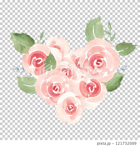 Pink Roses Heart shaped composition. For Valentine's day or Wedding designs. Simple minimalistic Watercolor painting. Hand drawn Bouquet isolated on a white background. Floral design element for cards Pink Roses Heart shaped composition. For Valentine's day or Wedding designs. Simple minimalistic Watercolor painting. Hand drawn Bouquet isolated on a white background. Floral design element for cards 121732089