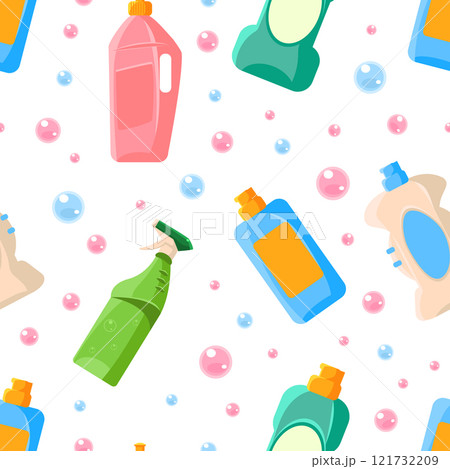 Household Detergents Seamless Pattern, Household Cleaning Supplies, Design Element Can Be Used for Fabric, Wallpaper, Packaging Vector Illustration Household Detergents Seamless Pattern, Household Cleaning Supplies, Design Element Can Be Used for Fabric, Wallpaper, Packaging Vector Illustration 121732209
