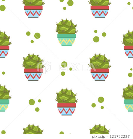 Cactus in Flower Pot Seamless Pattern, Design Element Can Be Used for Fabric, Wallpaper, Packaging Vector Illustration Cactus in Flower Pot Seamless Pattern, Design Element Can Be Used for Fabric, Wallpaper, Packaging Vector Illustration 121732227