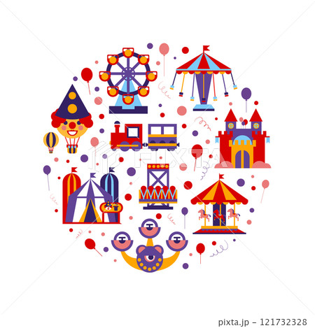 Amusement Park of Round Shape, Childish Style Design Element Can Be Used for Fabric, Wallpaper Vector Illustration 121732328
