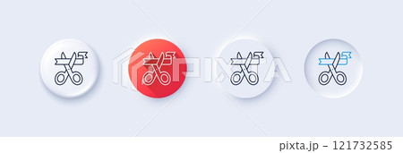 Cut ribbon line icon. Neumorphic, Red gradient, 3d pin buttons. Open ceremony sign. Inauguration scissors symbol. Line icons. Neumorphic buttons with outline signs. Vector 121732585
