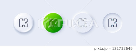 Puzzle piece line icon. Neumorphic, Green gradient, 3d pin buttons. Jigsaw game shape sign. Business strategy element. Line icons. Neumorphic buttons with outline signs. Vector Puzzle piece line icon. Neumorphic, Green gradient, 3d pin buttons. Jigsaw game shape sign. Business strategy element. Line icons. Neumorphic buttons with outline signs. Vector 121732649